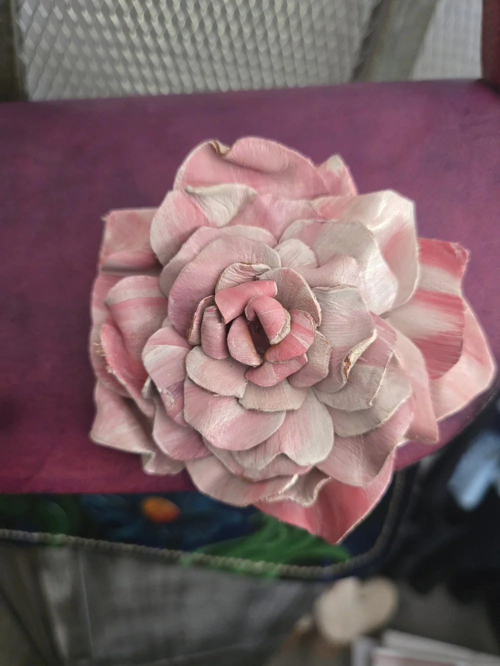 Handcrafted Floral Leather Crossbody Bag in Pink and Purple